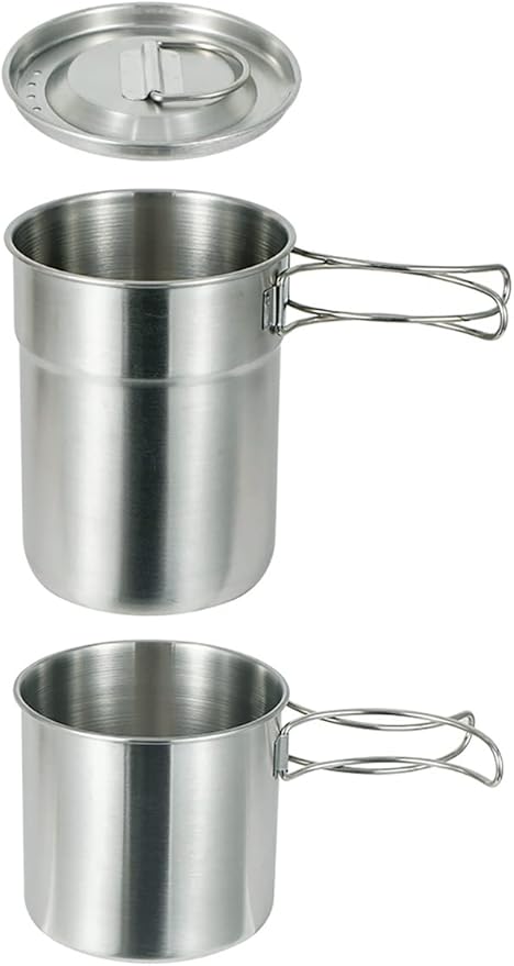 Camping Cups and Mugs Pot 2Pcs -304 Food Grade Stainless Steel - Outdoor Cookware Set with Vented Lid -33oz Big+24oz Small for Backpacking Picnic Hiking