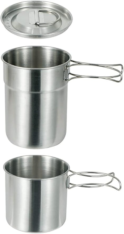 Camping Cups and Mugs Pot 2Pcs -304 Food Grade Stainless Steel - Outdoor Cookware Set with Vented Lid -33oz Big+24oz Small for Backpacking Picnic Hiking