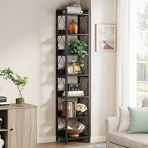 Tribesigns 78.7 Inch Tall Skinny Narrow Bookshelf Bookcase, Black