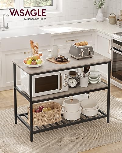 VASAGLE Kitchen Island with 3 Shelves, Storage Cabinet, Steel Structure