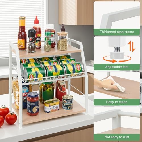Kitchen Countertop Organizer, 3 Tiers Snack Organizer Wooden Candy Display Stand Coffee Station Organizer, Counter Storage for Soda Cans Condiment Tea, for Pantry Office (White)