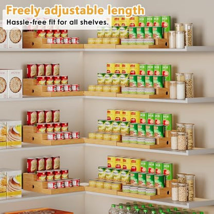 2-Pack Expandable Bamboo Can Organizer for Pantry Display, Holds 48 Cans