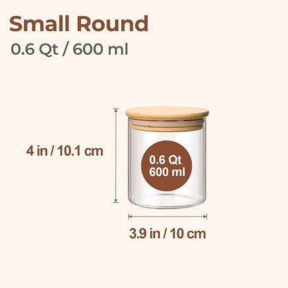 ComSaf Airtight Glass Food Storage Jars Set of 6, 0.6 Qt Clear Glass Food Storage Container with Sealing Wooden Lid, Stackable Spice Jar, Round Kitchen Canister for Sugar, Tea, Coffee bean, Pasta, Oat