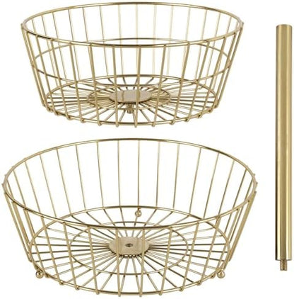 Gourmet Basics by Mikasa Geneva 2-Tier Countertop Fruit Basket Gold-Finish Metal Storage Stand for Kitchen Countertop Organization, Produce Display