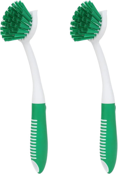 Dish Brush with Handle, 2 Pack Scrub Brushes with Built-in Scraper