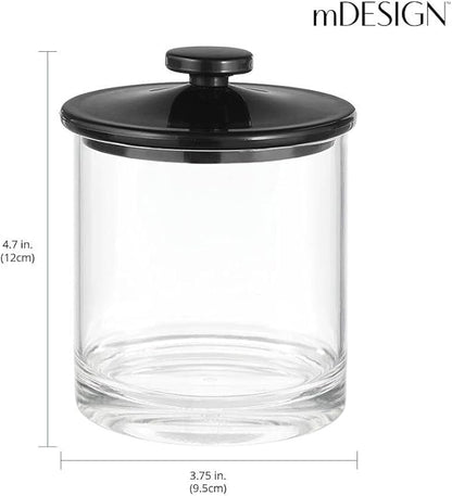 mDesign Small Modern Apothecary Storage Organizer Canister Jars - Acrylic Containers for Bathroom, Organization Holder for Vanity, Counter, Makeup Table, Lumiere Collection, 2 Pack, Clear/Black