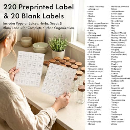 EDELHAUS Glass Spice Jars with Label, 24x Acacia Wooden Lids - White Labels