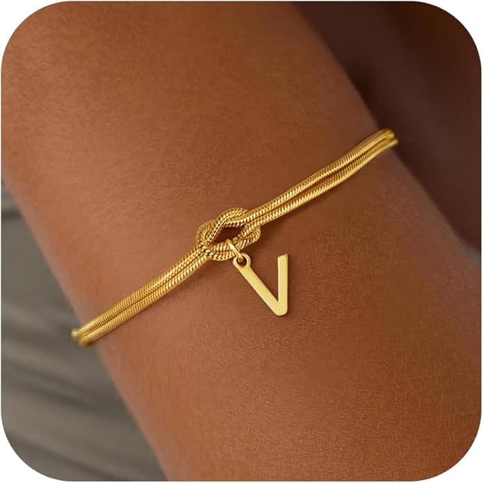 Gold Initial Bracelets for Women Girls - 18K Gold Plated Knot Initial Bracelet Teen Girl Gifts Trendy Stuff Dainty Gold Bracelets for Women Girls Jewelry Gifts