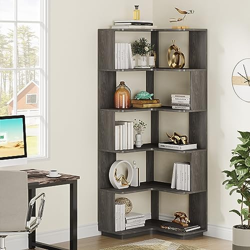 Tribesigns 6-Tier Corner Bookshelf, 65" Modern Tall Bookcase Book Shelf