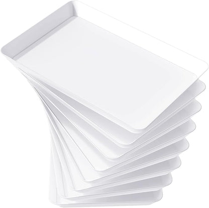 Lifewit Plastic Serving Tray for Party Supplies, 15" x 10" White Trays for Serving Food, Reusable Large Platter for Buffet, Fruit, Dessert, Snack, Veggie, Kitchen and Outdoor Use, Rectangle, 8 Pcs