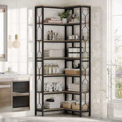 Tribesigns Corner Shelf, 7-Tier Industrial Corner Bookshelf and Bookcase