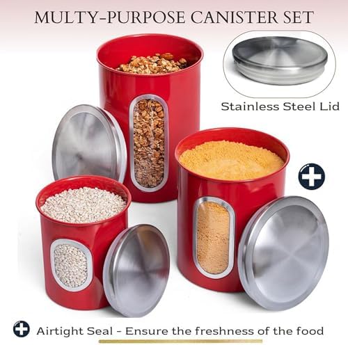 Mixpresso 3-Pcs Red Canisters Set for Kitchen Storage Airtight Jars