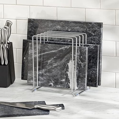 mDesign 5 Slot Pot and Pan Rack — Metal Wire Rack for Cabinets, Pantries or Kitchen Surfaces — Freestanding Pan Stand for Pans, Pots, Lids and Crockery – Silver