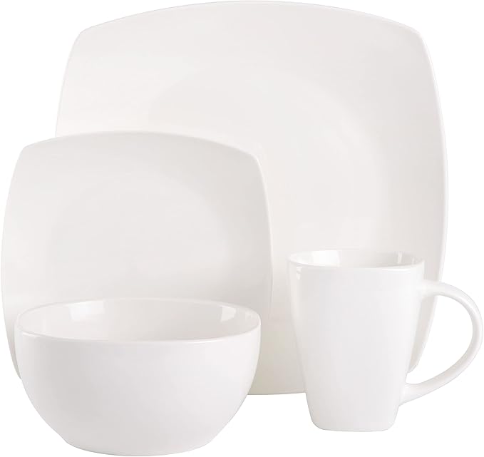 Gibson Soho Lounge Square Porcelain Chip and Scratch Resistant Dinnerware Set, Service for 4 (16pc), White