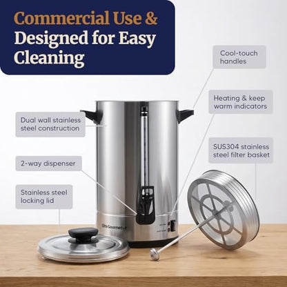 Elite Gourmet 100-Cup Commercial Coffee Urn & Hot Water Boiler, Dual-Wall