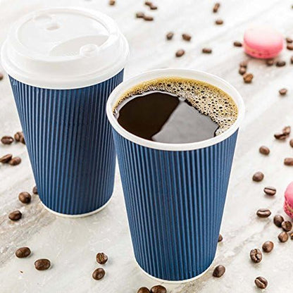 Restaurantware Ripple Wall Coffee Cups 250 Count 20 Ounce Insulated Midnight Blue Paper Cups, Rolled Rim Spill-Resistant Disposable Paper Non-Slip for Coffee, Beverages