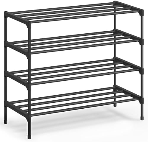 SONGMICS Shoe Rack, 4-Tier Stackable Metal Shoe Organizer, 24.5" Wide