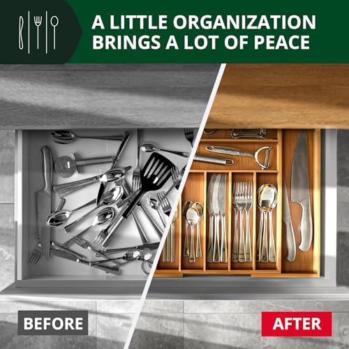ROYAL CRAFT WOOD Luxury Bamboo Kitchen Drawer Organizer - Silverware Organizer, Utensil Holder & Cutlery Tray Drawer Dividers for Flatware (9 Slot, Natural)