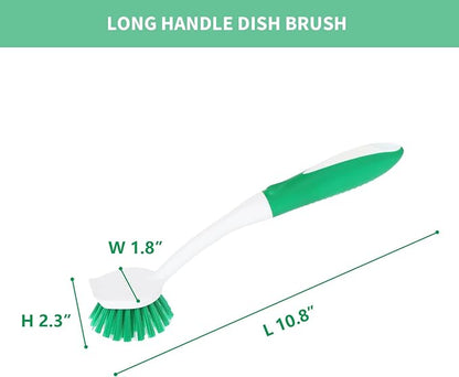 Dish Brush with Handle, 2 Pack Scrub Brushes with Built-in Scraper