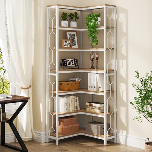 Tribesigns Corner Shelf, 7-Tier Industrial Corner Bookshelves and Bookcases