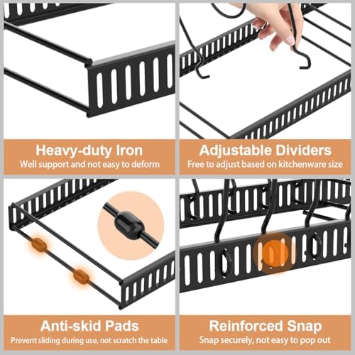 Housolution Pot and Pan Lid Organizer Holder Storage Rack, Black