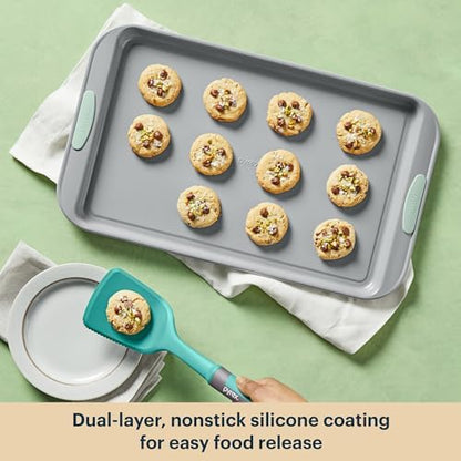 Pyrex 3-Piece Metal Cookie Sheet Bakeware Set with Heatsafe Handles, Sage
