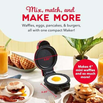 Dash MultiMaker Mini Waffle Maker, Removable Waffle & Griddle Plates, Red