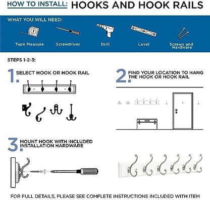 Franklin Brass Post (1-Pack) 27' Coat Rack Wall Mount White Hat Rack with 5 Hooks Mounted Hanging Hook Rail for Clothes, Towels, Purses, Bags, Kitchen, Entry, Closet Organization B48031K-480-R