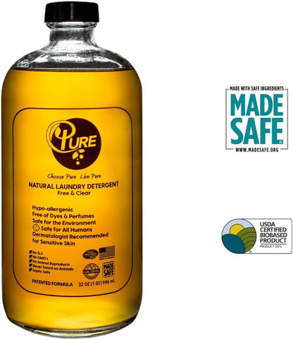 Pure Natural Cleaners Variety Pack Free & Clear Laundry Detergent, Liquid Hand Soap, Multi-Surface Cleaner, DishSoap, Plant-Based Products, Eco-Friendly, Biodegradable, Free of Harmful preservatives