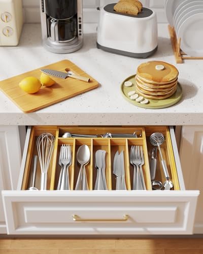 Kitsure Silverware Organizer, Bamboo Kitchen Drawer Tray, Natural, Large
