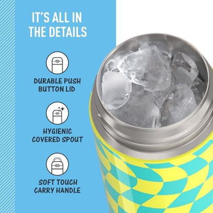 THERMOS FUNTAINER Water Bottle with Spout, 16oz, Wavy Checkers Teal (Pack of 6)
