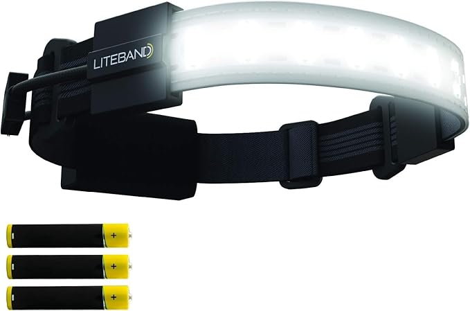 OPTIMAL VENTURES LED Headlamp Liteband Super Lightweight Flex 300 Lumen Bright Head Lamp, AAA Battery Powered Headlamps, Camping, Running, Hard Hat Light, Best Rated for Forehead Flashlight, Night