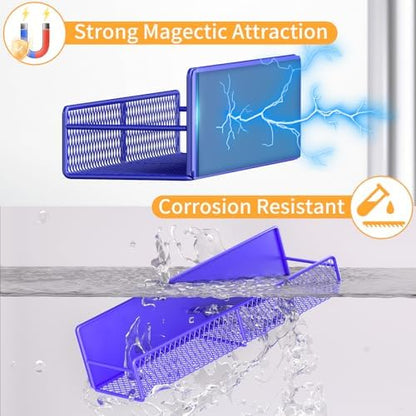 Magnetic Spice Rack for Refrigerator, 2 Pack 100% Metal Strong Magnet Shelf, Space Saving Spice Organizer W/ Hooks, Movable Magnetic Fridge Shelf, Kitchen Home Laundry Storage Organization,Purple Blue