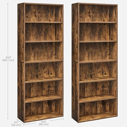 VASAGLE Set of 2 6-Tier Open Bookshelves, Adjustable Storage Shelves