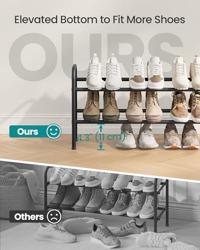 SONGMICS Expandable Shoe Rack, 2-Tier Metal Shoe Organizer, Holds 15 Pairs