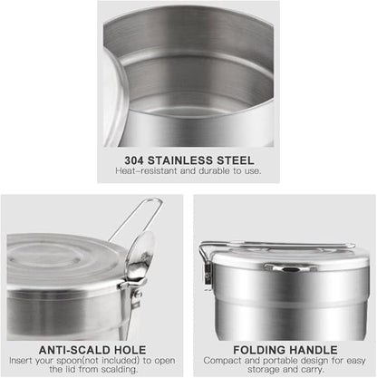 Lixada Stainless Steel Camping Cook Pot 1.5L with Lid and Folding Handle, Large Capacity Bento Pot for Outdoor Backpacking, Hiking, Picnic