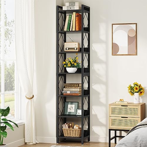 Tribesigns 78.7 Inch Tall Skinny Narrow Bookshelf Bookcase, Black