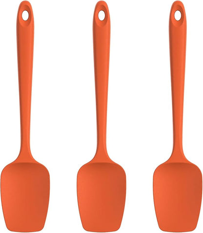 U-Taste Silicone Spoon Spatula Set, 600ºF High Heat Resistant Food Grade Flexible Rubber Scraper, Integrated Cooking Mixing Baking Kitchen Utensils Set of 3 for Nonstick Cookware (Orange)