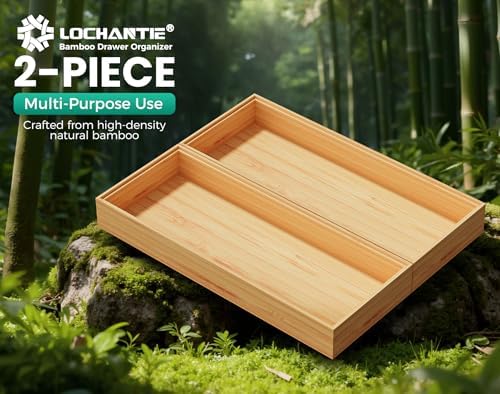 Bamboo Kitchen Drawer Organizer Boxes 14" x 5" Stackable Pantry Organizers
