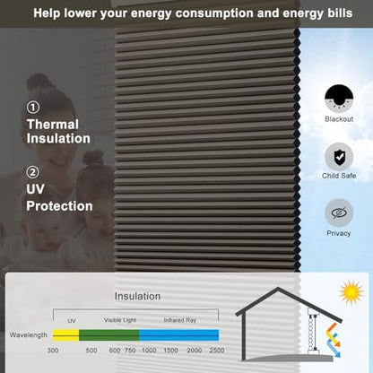 Custom Size Blinds Cellular Shades Cordless for Indoor Windows, Customizable Honeycomb Blind Thermal Insulated Easy Install for Bedroom, Bathroom, Nursey, Blackout Taupe