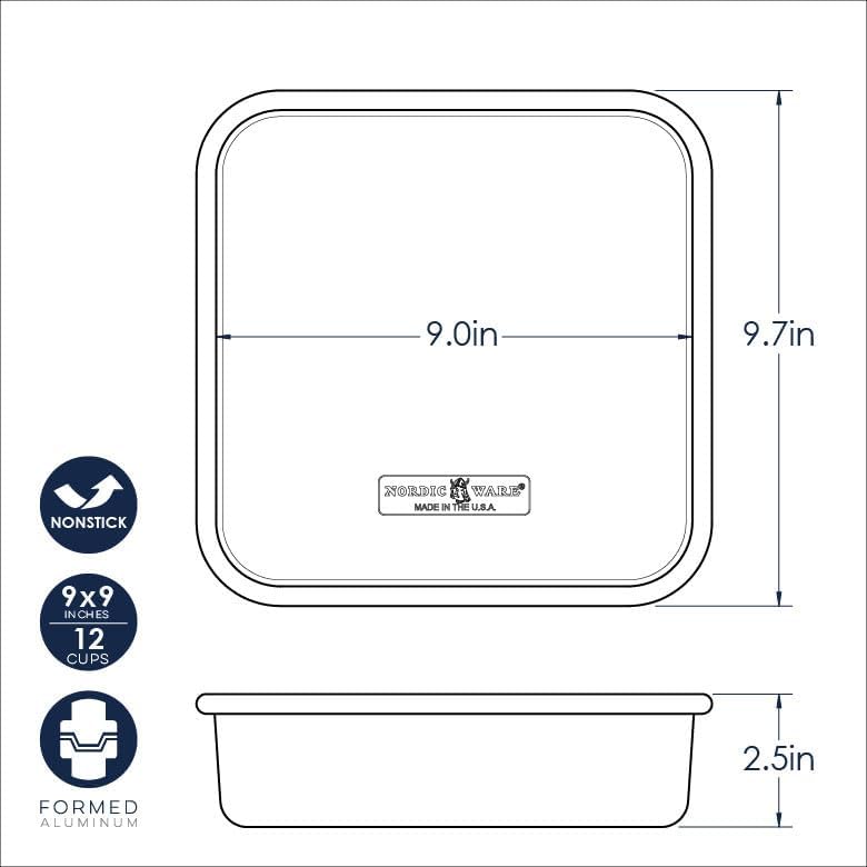 Nordic Ware Brilliant™ Colorful Bakeware 9-Inch Square Pan, Nonstick made without PFAS or PTFE for safe cooking; Reinforced steel rim prevents warping