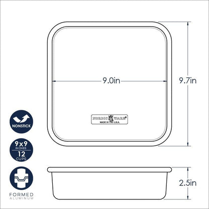 Nordic Ware Brilliant™ Colorful Bakeware 9-Inch Square Pan, Nonstick made without PFAS or PTFE for safe cooking; Reinforced steel rim prevents warping