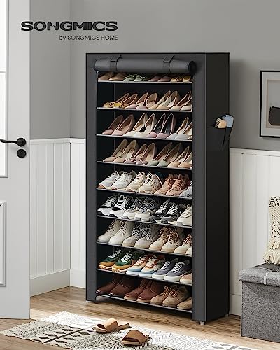 SONGMICS 10-Tier Shoe Rack with Cover, Shoe Storage Cabinet for 40-50 Pairs