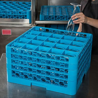 Carlisle FoodService Products RG25-414 OptiClean 25 Compartment Glass Rack with 4 Extenders, 10.3", Polypropylene, Blue