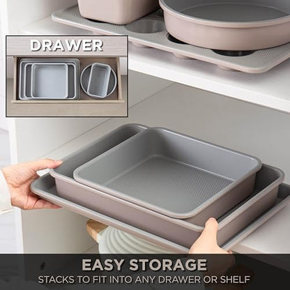 Country Kitchen Nonstick Stackable Bakeware Set - Durable, Easy Release Baking Set, Taupe, 6 Pcs