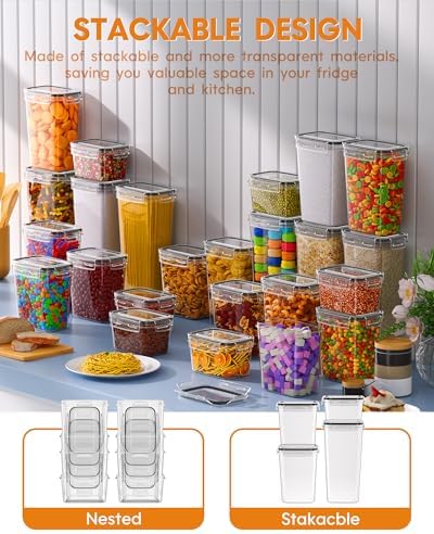 Airtight Food Storage Containers with Lids, 15 PCS Kitchen and Pantry Organization Canisters, BPA-Free, PVC-Free, Food-grade Plastic Leak-proof Jars for Cereal, Flour, Sugar, Extra 24 Labels & Marker