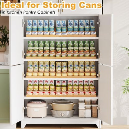 3-Tier Extra-Long Expandable Bamboo Can Rack for Pantry, Holds 45 Cans