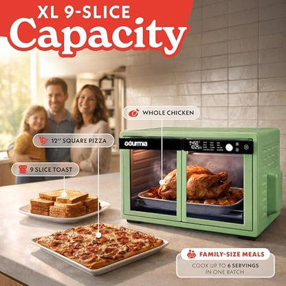 Gourmia Toaster Oven - 9-Slice Capacity, Digital Display, Green