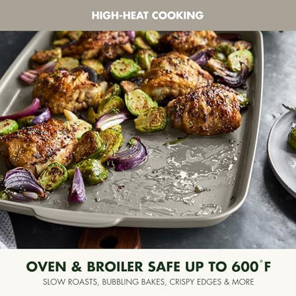 GreenPan Premiere Ovenware Healthy Ceramic Nonstick 18" x 13" Half Rectangular Baking Pan, PFAS-Free, Warp-Free Bakeware, Durable Quick Heating Tray, Oven Safe to 600F, Dishwasher Safe, Taupe