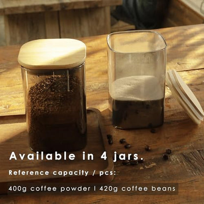 LIBWYS 4-Pack Anti-UV Square Glass Storage Jars with Bamboo Lids (1.22Qt)